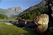 Val Malenco - Verso il Rifugio Bosio il torrente Torreggio scorre tra antichi massi erratici. 